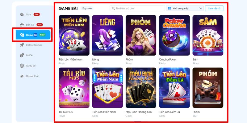 Giao diện game bài 8LIVE 