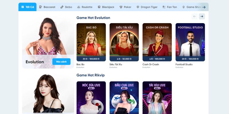 Casino tại 8LIVE có những sảnh game hot 2025
